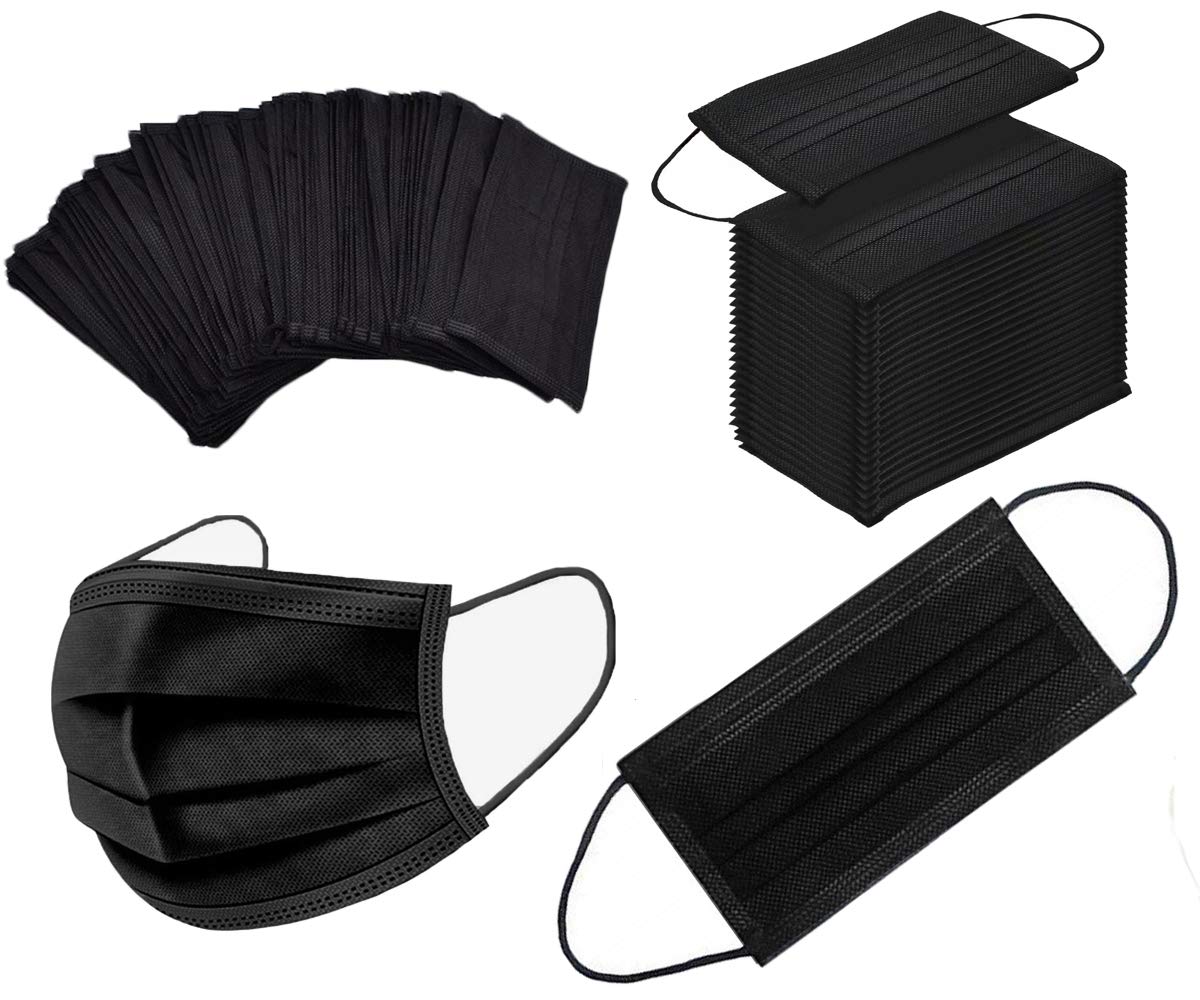 LEMENT 100 Pcs Disposable Face Masks, 3 Ply Face Masks Black Disposable  Mask, (Disposable face mask)