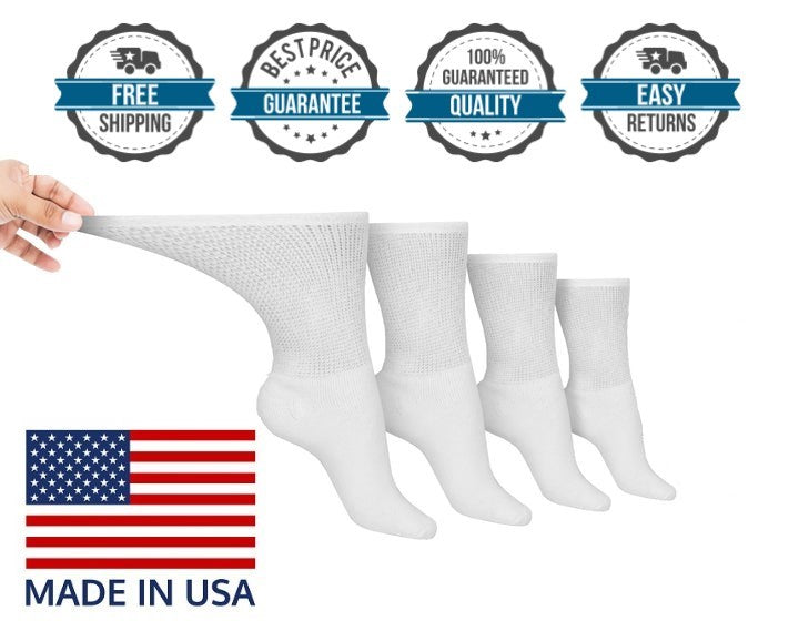 Diabetic Socks Crew Unisex Non-Binding MADE IN USA 4 PACK