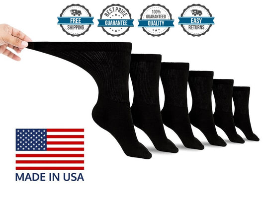 Diabetic Socks for Mens Womens Loose Fit Non-Binding Crew Socks 6 Pairs MADE IN USA